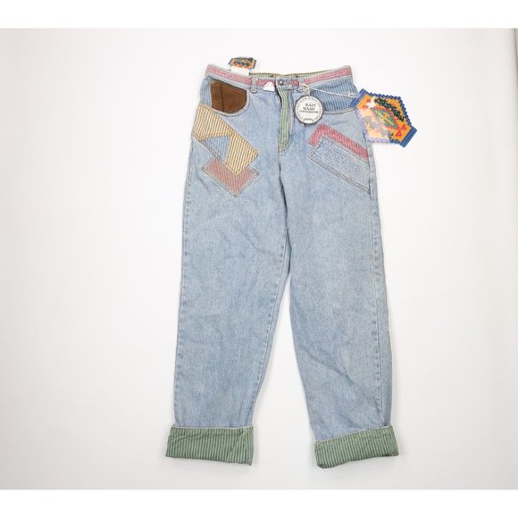 NOS Vintage 90s Streetwear Mens 31x34 Rainbow Striped Flip Cuff Baggy Fit Jeans